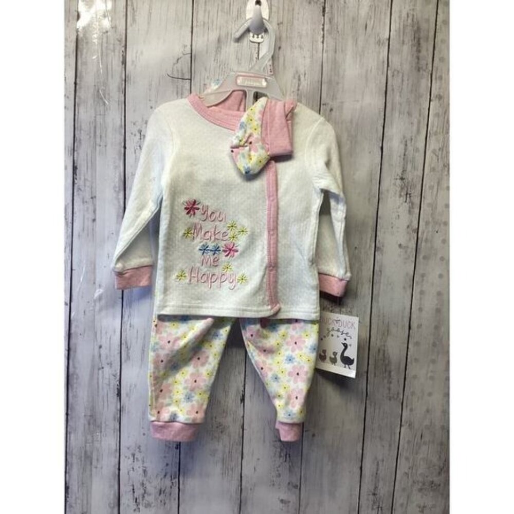 Duck-duck goose baby-girls 3-piece Take Me Home Outfit 6-9M (White/Pink)